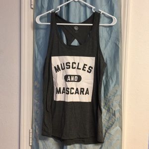 Fitness racer back muscles and mascara